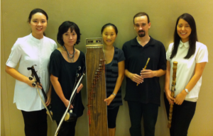 Photo of the five members of the Uh Korean Music Ensemble